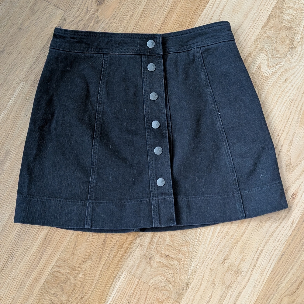 Madewell Black Button-Front Denim Skirt